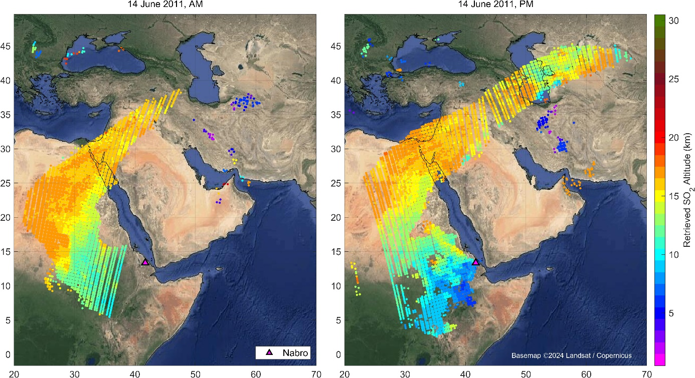 Sample image of NRT IASI SO2 altitude product